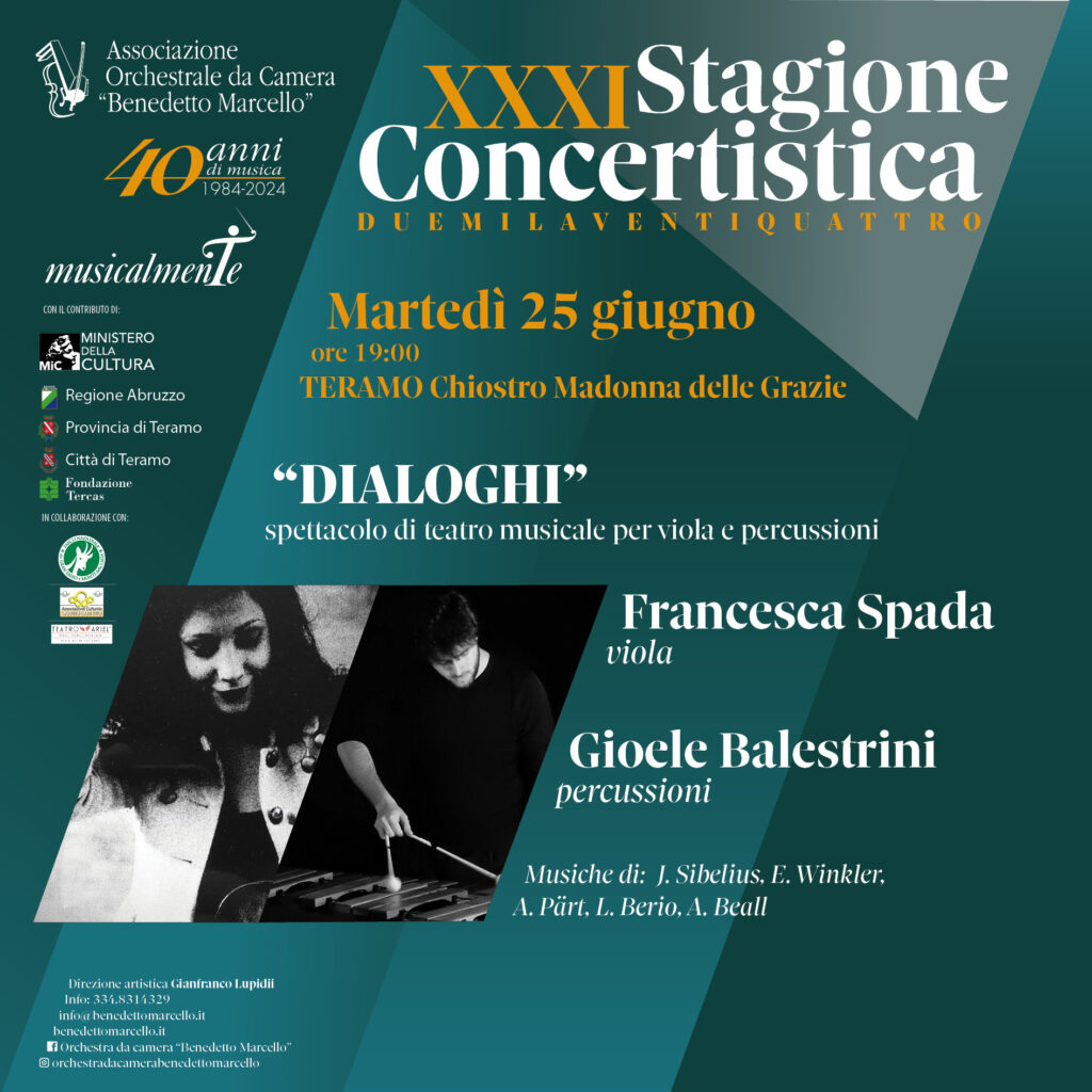 Martedì 25 giugno alle ore 19:00, nuovo appuntamento della XXXI Stagione Concertistica– MusicalmenTe 2024 organizzata dall’Associazione “Benedetto Marcello”: 